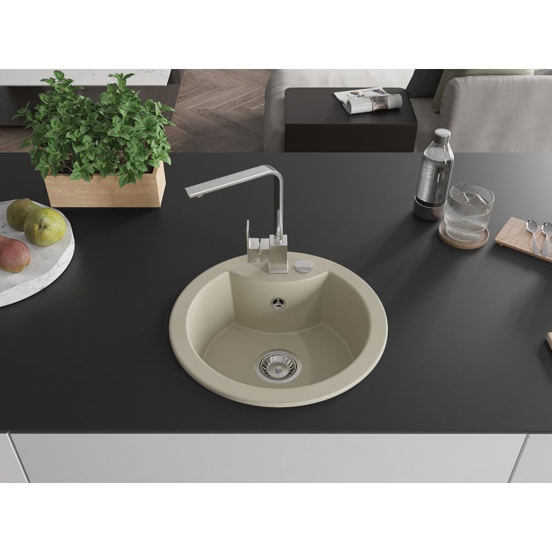 Mexen Diego Granitspüle 1-Becken mit Küchenarmatur Rita, beige - 6512-69-670300-00