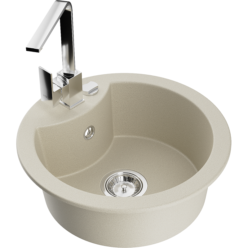 Mexen Diego Granitspüle 1-Becken mit Küchenarmatur Rita, beige - 6512-69-670300-00