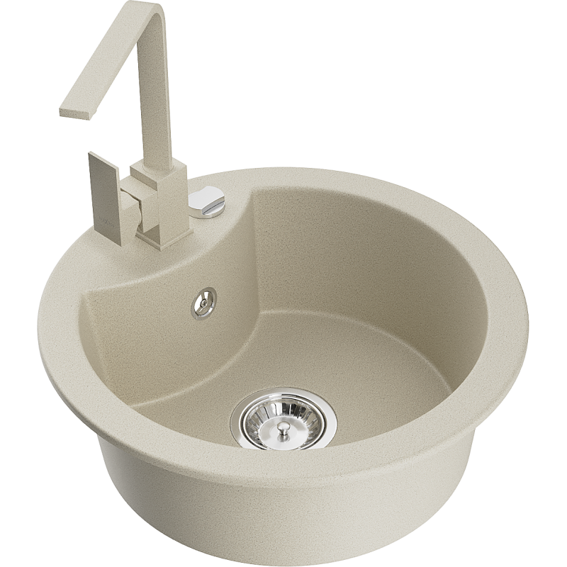 Mexen Diego Granitspüle 1-Becken mit Küchenarmatur Rita, beige - 6512-69-670300-69