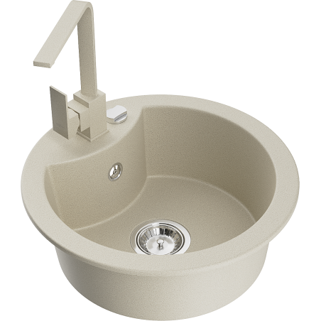 Mexen Diego Granitspüle 1-Becken mit Küchenarmatur Rita, beige - 6512-69-670300-69