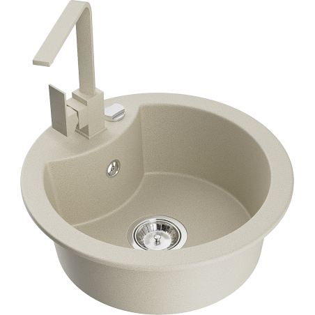 Mexen Diego Granitspüle ein Becken mit Küchenarmatur Rita, beige - 6512-69-670300-69