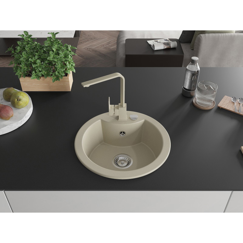 Mexen Diego Granitspüle 1-Becken mit Küchenarmatur Rita, beige - 6512-69-670300-69