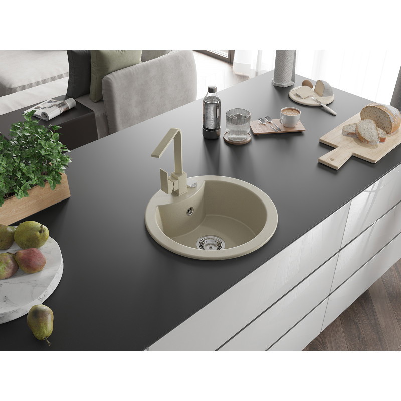 Mexen Diego Granitspüle 1-Becken mit Küchenarmatur Rita, beige - 6512-69-670300-69