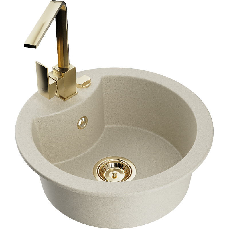 Mexen Diego Granitspüle 1-Kammer mit Küchenarmatur Rita, beige - 6512-69-670300-50