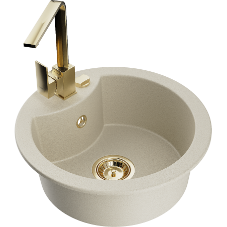 Mexen Diego granitspüle 1-becken mit Küchenarmatur Rita, beige - 6512-69-670300-50