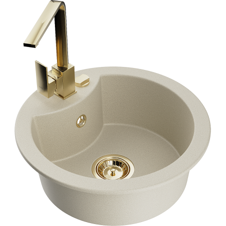 Mexen Diego Granitspüle 1-beckig mit Küchenarmatur Rita, beige - 6512-69-670300-50