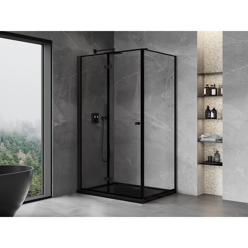 Mexen Mist-F Falttür-Duschkabine links 70 x 75 cm, schwarzer Rahmen, schwarz - 8A6T-070-075-70-70-L