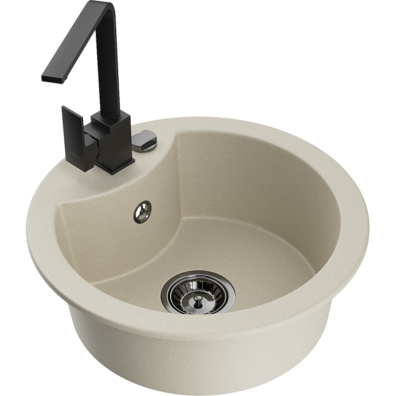 Mexen Diego Granitspüle 1-Becken mit Küchenarmatur Rita, beige - 6512-69-670300-70