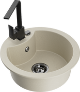 Mexen Diego Granitspüle 1-Becken mit Küchenarmatur Rita, beige - 6512-69-670300-70