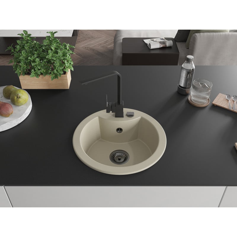 Mexen Diego Granitspüle 1-Becken mit Küchenarmatur Rita, beige - 6512-69-670300-70