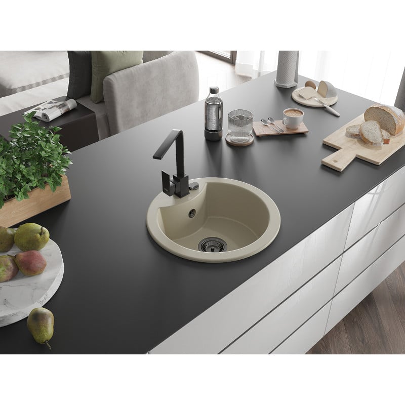 Mexen Diego Granitspüle 1-Becken mit Küchenarmatur Rita, beige - 6512-69-670300-70