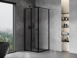 Mexen Mist-F klappbare Duschkabine links 85 x 85 cm, schwarzer Rahmen, schwarz - 8A6T-085-085-70-70-L