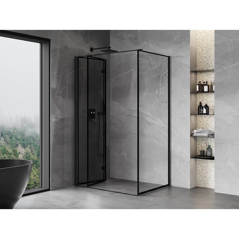 Mexen Mist-F Faltdusche linksseitig 100 x 85 cm, schwarzer Rahmen, schwarz - 8A6T-100-085-70-70-L
