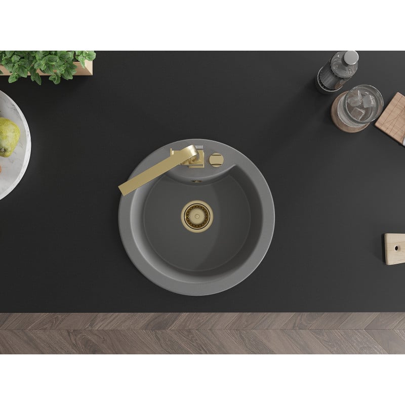 Mexen Diego Granitspüle 1-Becken mit Küchenarmatur Rita, grau - 6512-71-670300-50