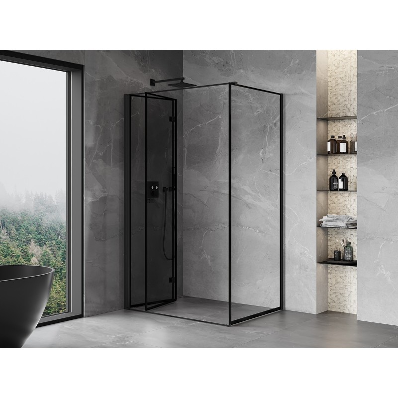 Mexen Mist-F klappbare Duschkabine links 85 x 120 cm, schwarzer Rahmen, schwarz - 8A6T-085-120-70-70-L