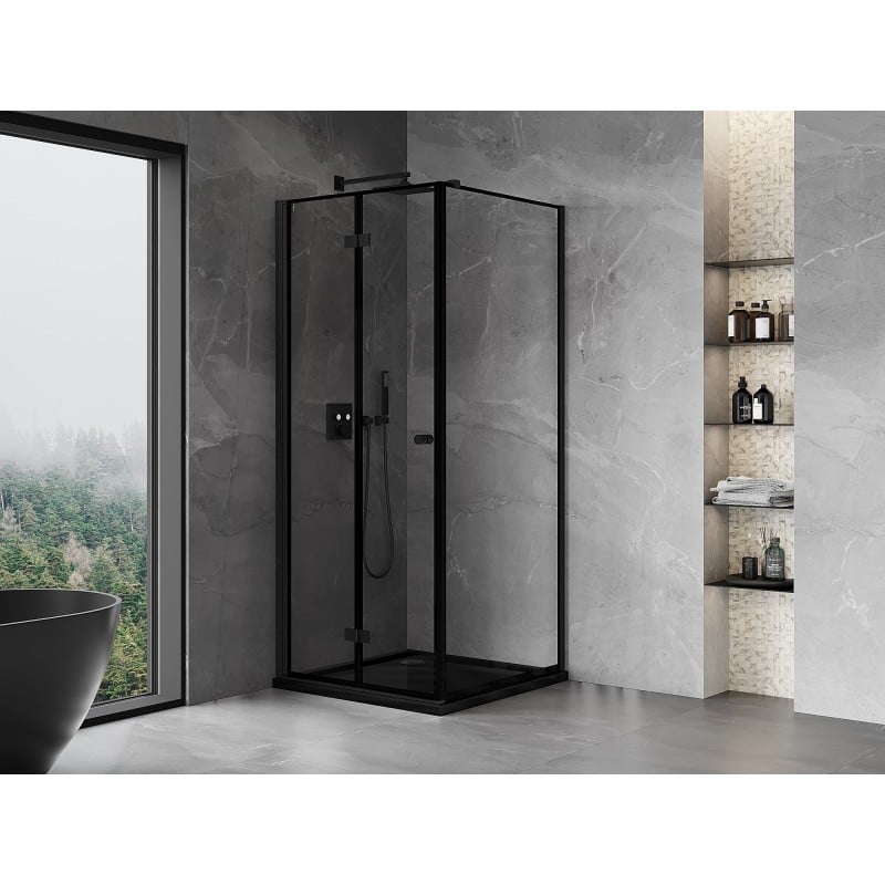 Mexen Mist-F Klappduschkabine links 120 x 120 cm, schwarzer Rahmen, schwarz - 8A6T-120-120-70-70-L