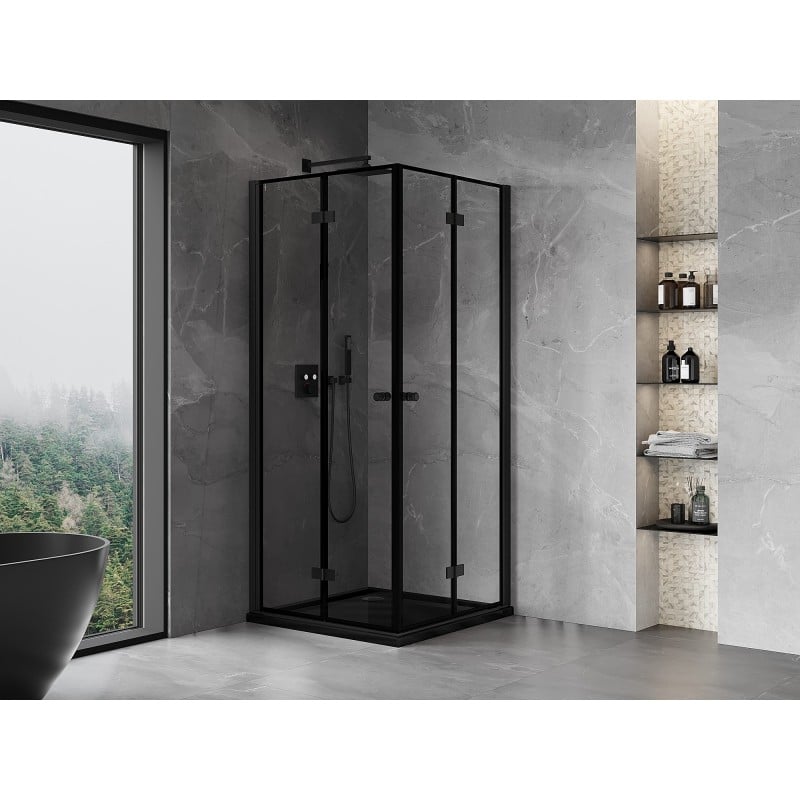 Mexen Mist-F Duo klappbare Duschkabine 80 x 80 cm, schwarzer Rahmen, schwarz - 8A6-080L-080P-70-70