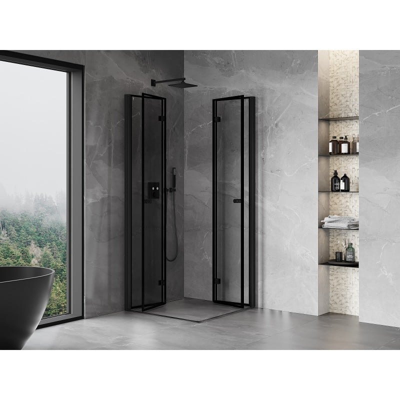 Mexen Mist-F Duo faltbare Duschkabine 90 x 90 cm, schwarzer Rahmen, schwarz - 8A6-090L-090P-70-70