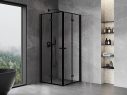 Mexen Mist-F Duo zusammenklappbare Duschkabine 120 x 120 cm, schwarzer Rahmen, schwarz - 8A6-120L-120P-70-70