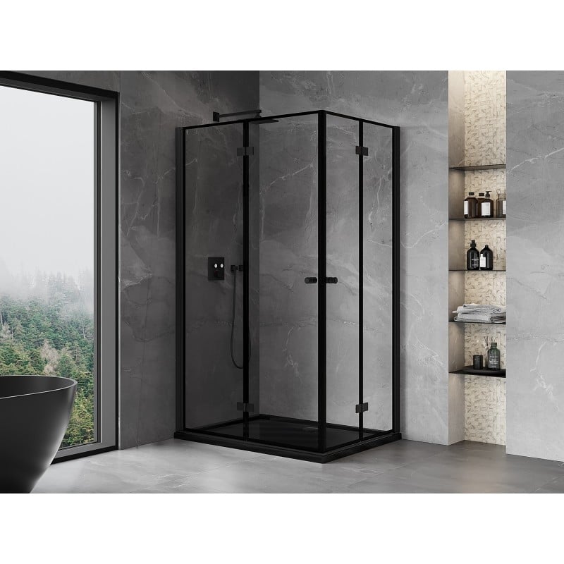 Mexen Mist-F Duo faltbare Duschkabine links 80 x 70 cm, schwarzer Rahmen, schwarz - 8A6-080L-070P-70-70