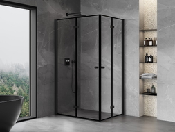 Mexen Mist-F Duo faltbare Duschkabine links 90 x 70 cm, schwarzer Rahmen, schwarz - 8A6-090L-070P-70-70