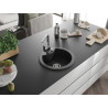 Mexen Diego Granitspüle 1-beckig mit Küchenarmatur Rita, schwarz/silber metallic - 6512-73-670300-00