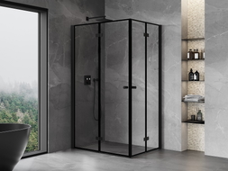 Mexen Mist-F Duo Faltbare Duschkabine links 90 x 80 cm, schwarzer Rahmen, schwarz - 8A6-090L-080P-70-70