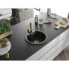 Mexen Diego Granitspüle 1-Kammer mit Küchenarmatur Rita, schwarz/silber metallic - 6512-73-670300-50
