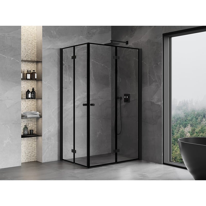 Mexen Mist-F Duo Falttür-Duschkabine rechts 80 x 100 cm, schwarzer Rahmen, schwarz - 8A6-080L-100P-70-70