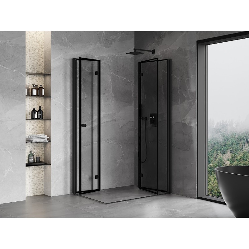 Mexen Mist-F Duo faltbare Duschkabine rechts 85 x 110 cm, schwarzer Rahmen, schwarz - 8A6-085L-110P-70-70