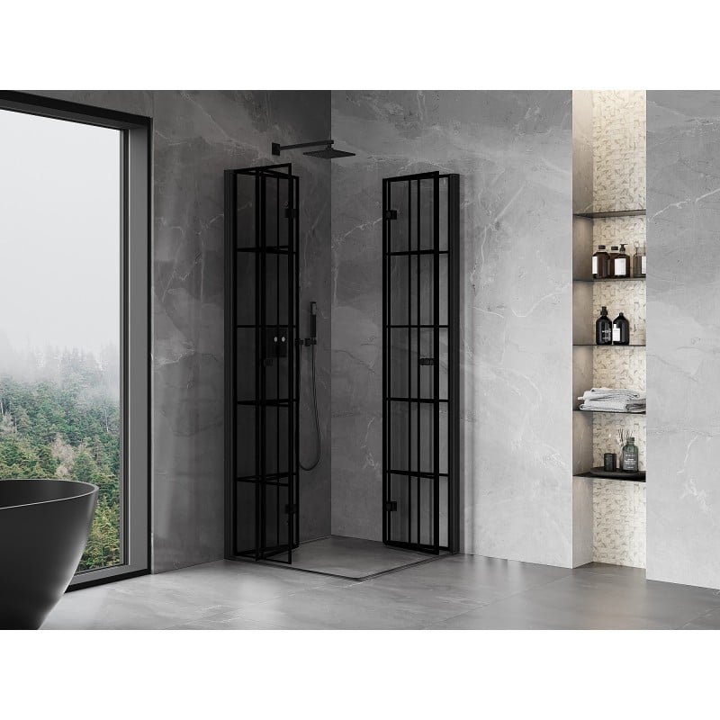 Mexen Mist-F Duo faltbare Duschkabine 70 x 70 cm, schwarz kariert, schwarz - 8A6-070L-070P-70-77