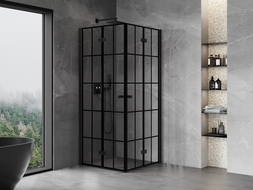 Mexen Mist-F Duo faltbare Duschkabine 75 x 75 cm, schwarzes Gitter, schwarz - 8A6-075L-075P-70-77