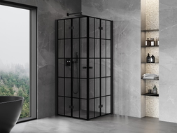 Mexen Mist-F Duo faltbare Duschkabine 95 x 95 cm, schwarzes Gitter, schwarz - 8A6-095L-095P-70-77