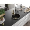 Mexen Diego Granitspüle 1-Becken mit Küchenarmatur Rita, schwarz/gold metallic - 6512-75-670300-50