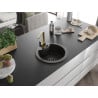 Mexen Diego Granitspüle 1-beckig mit Küchenarmatur Rita, Schwarz/Gold Metallic - 6512-75-670300-50-B