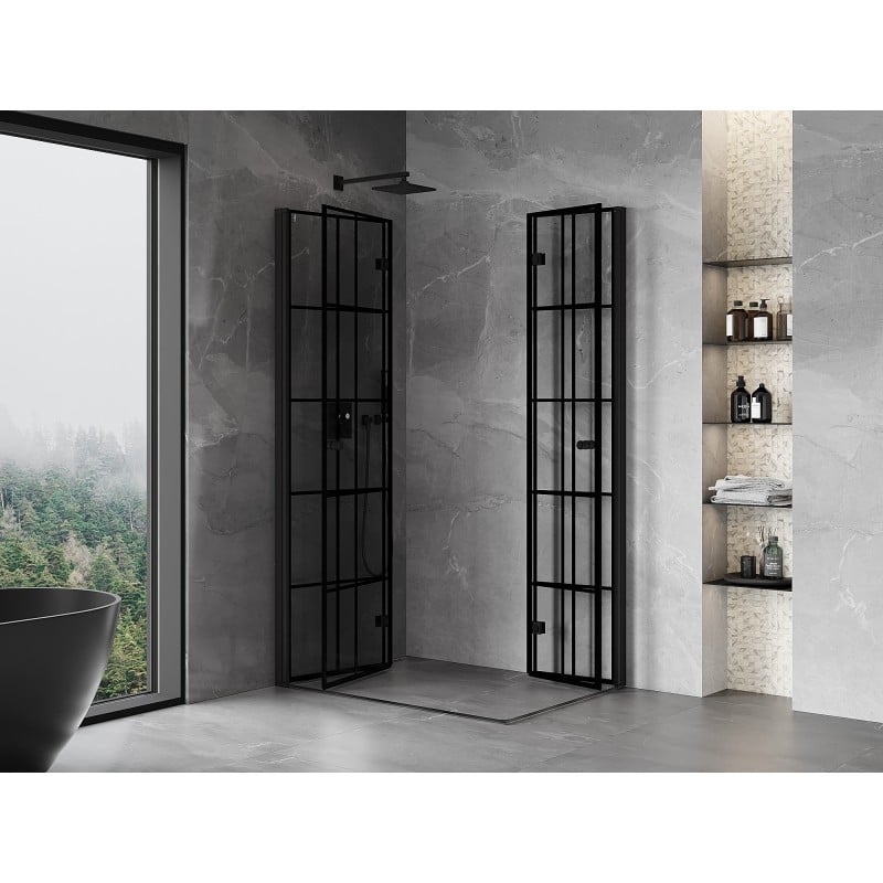 Mexen Mist-F Duo faltbare Duschkabine links 100 x 95 cm, schwarzes Gitter, schwarz - 8A6-100L-095P-70-77