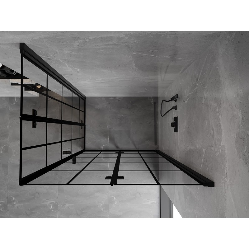 Mexen Mist-F Duo klappbare Duschkabine rechts 75 x 95 cm, schwarzes Gitter, schwarz - 8A6-075L-095P-70-77