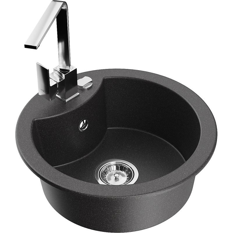 Mexen Diego Granitspüle 1-beckig mit Küchenarmatur Rita, schwarz gesprenkelt - 6512-76-670300-00