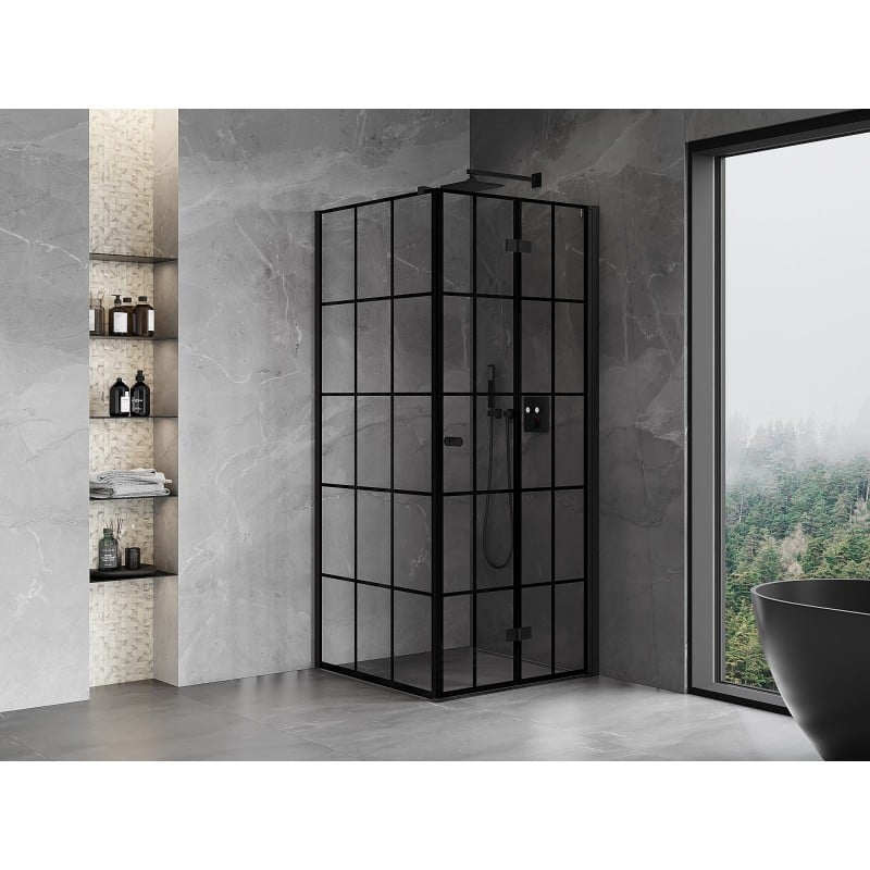 Mexen Mist-F klappbare Duschkabine rechts 70 x 70 cm, schwarzes Gitter, schwarz - 8A6T-070-070-70-77-P