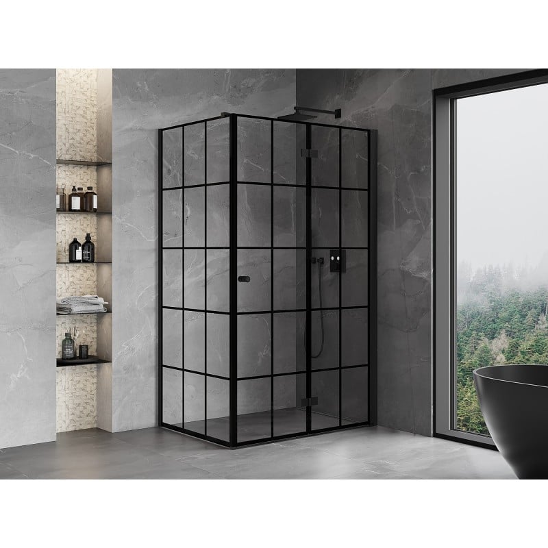 Mexen Mist-F klappbare Duschkabine rechts 85 x 95 cm, schwarzes Gitter, schwarz - 8A6T-085-095-70-77-P