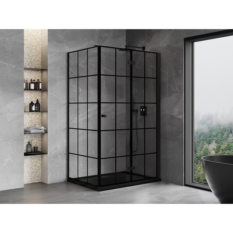 Mexen Mist-F Duschkabine klappbar rechts 100 x 95 cm, schwarzes Gitter, schwarz - 8A6T-100-095-70-77-P