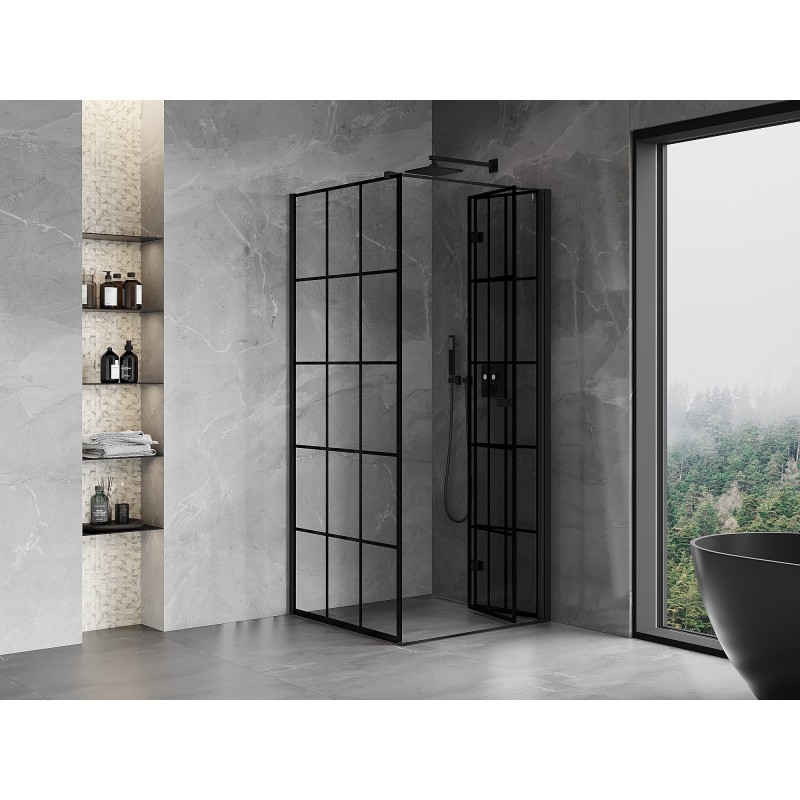 Mexen Mist-F faltbare Duschkabine rechts 100 x 100 cm, schwarzes Gitter, schwarz - 8A6T-100-100-70-77-P
