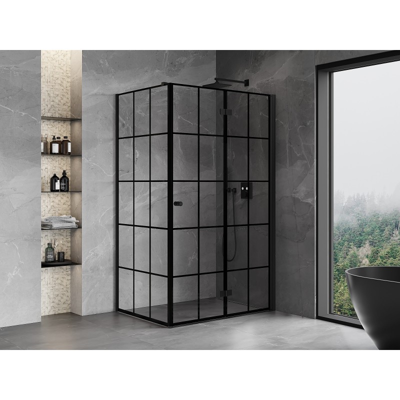 Mexen Mist-F Klappbare Duschkabine rechts 85 x 120 cm, schwarzes Gitter, schwarz - 8A6T-085-120-70-77-P
