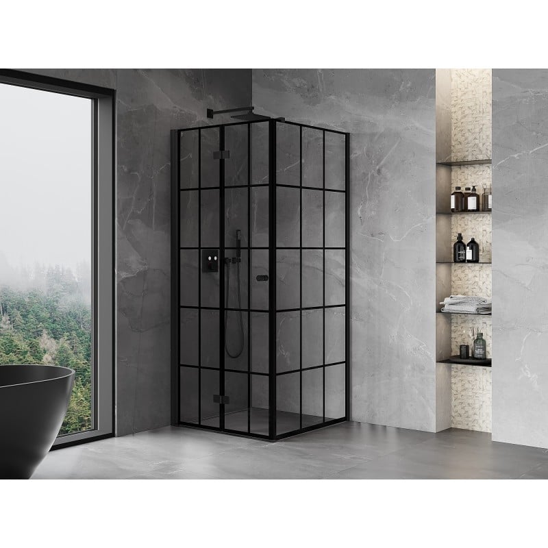 Mexen Mist-F faltbare Duschkabine links 70 x 70 cm, schwarzes Gitter, schwarz - 8A6T-070-070-70-77-L
