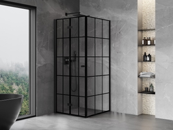 Mexen Mist-F faltbare Duschkabine links 85 x 85 cm, schwarzes Gitter, schwarz - 8A6T-085-085-70-77-L