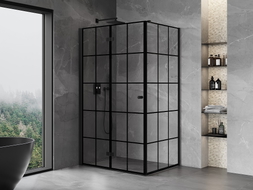 Mexen Mist-F Klappduschkabine links 80 x 90 cm, schwarzes Gitter, schwarz - 8A6T-080-090-70-77-L
