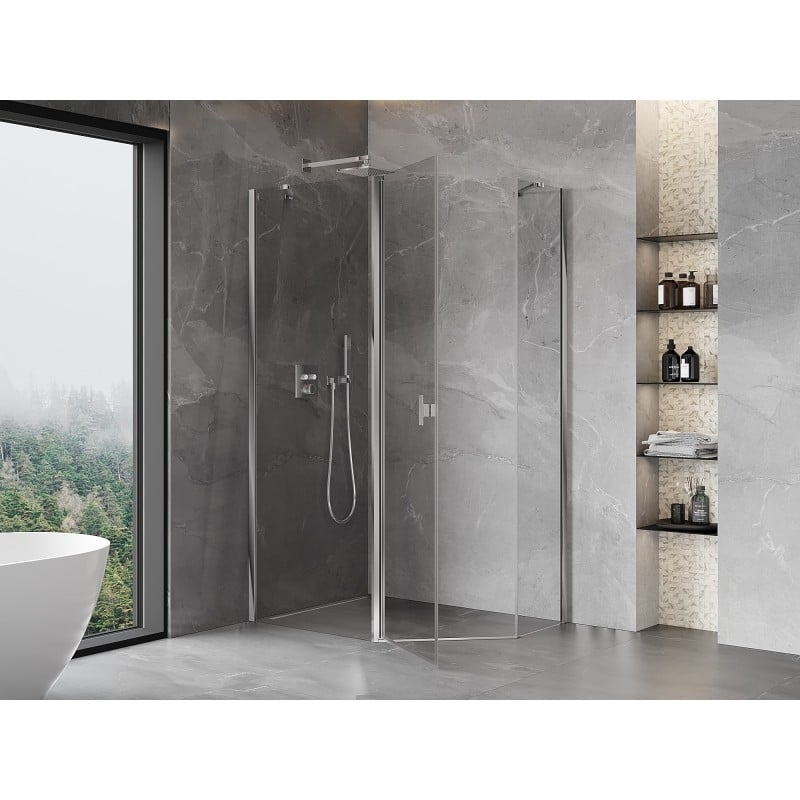 Mexen Mist asymmetrische Fünfeck-Duschkabine schwenkbar 100 x 90 cm, transparent, Chrom - 8A8-100-090-01-00