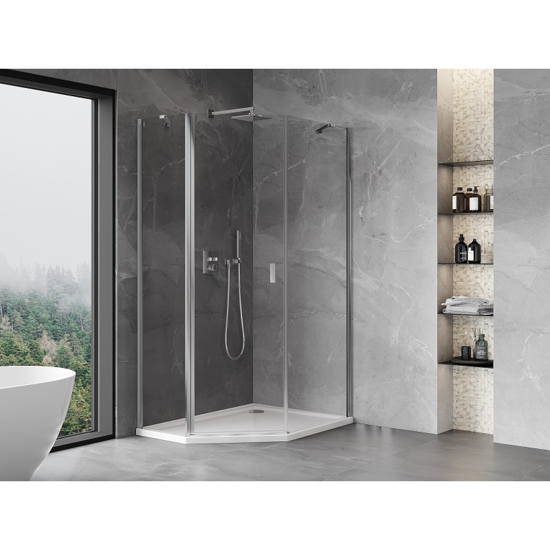 Mexen Mist asymmetrische fünfeckige Duschkabine schwenkbar 80 x 90 cm, transparent, chrom - 8A8-080-090-01-00