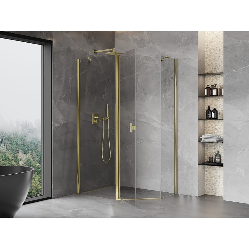 Mexen Mist fünfeckige asymmetrische Duschkabine 100 x 80 cm, transparent, gold - 8A8-100-080-50-00