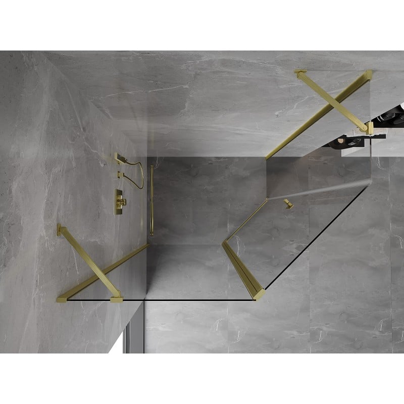 Mexen Mist asymmetrische Fünfeck-Duschkabine schwingbar 100 x 80 cm, transparent, gebürstetes Gold - 8A8-100-080-55-00